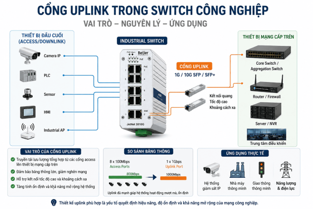 Cổng Uplink có vai trò gì trong switch công nghiệp - JetNet 3810G V2?